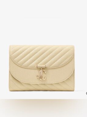 Jimmy Choo Beige Quilted Leather Clutch with Gold JC Emblem
